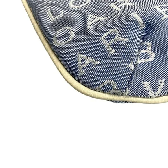 BVLGARI Logo Mania Light Blue Cream Jacquard Leather Shoulder Bag